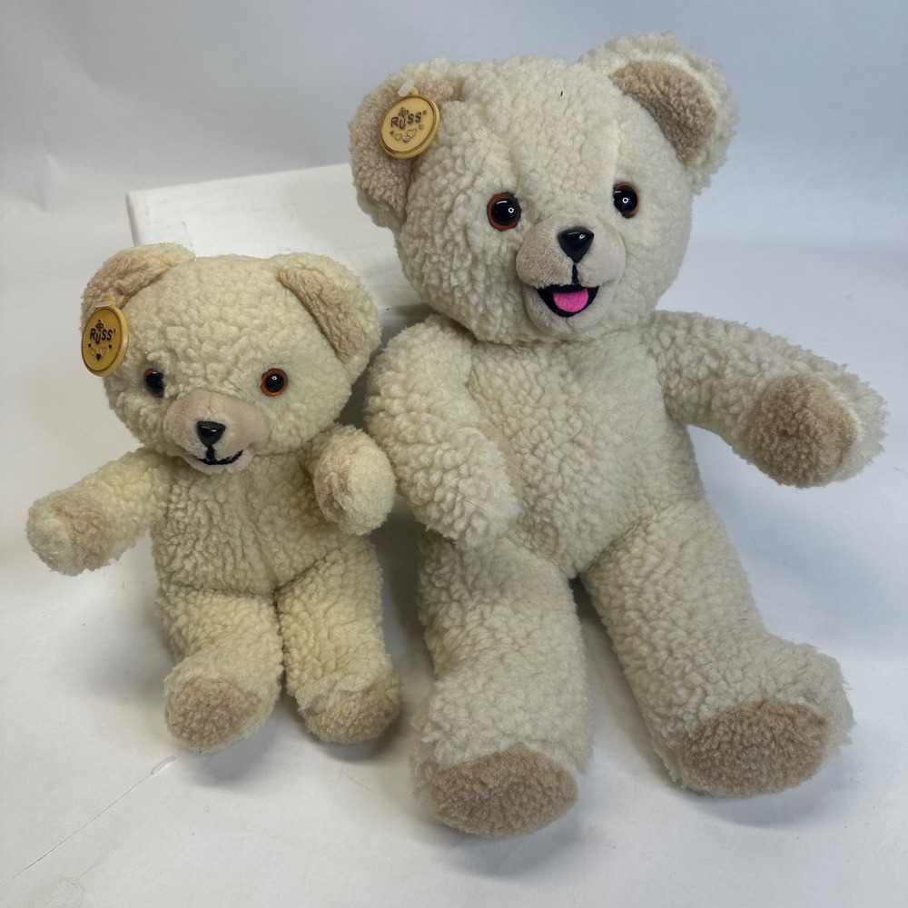 Vintage Snuggle Bear Plush Set Russ Berrie Advertising Mascot Cream 15in 10in